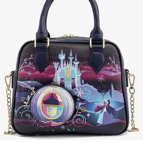 Loungefly Cinderella Castle Chain Strap Crossbody Bag Blue-Purple - Picture 11 of 13